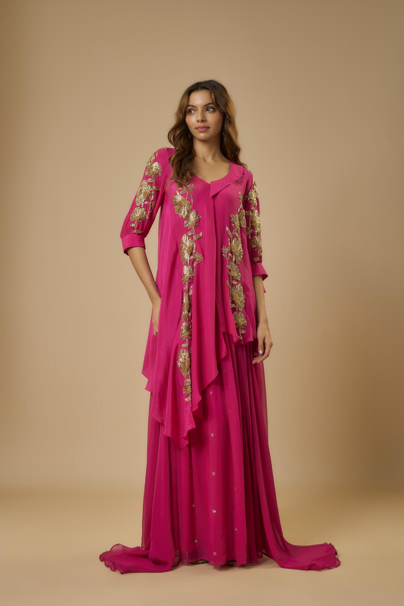 Georgette Pink Embroidered Set at Kamakhyaa by Ewoke. This item is Georgette, Nostalgia's Thread by Ewoke, sustainable fashion