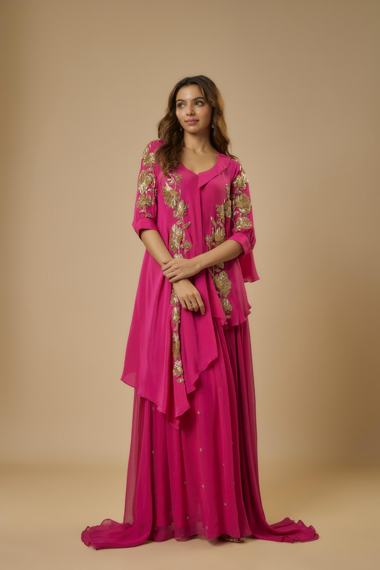 Georgette Pink Embroidered Set at Kamakhyaa by Ewoke. This item is Georgette, Nostalgia's Thread by Ewoke, sustainable fashion