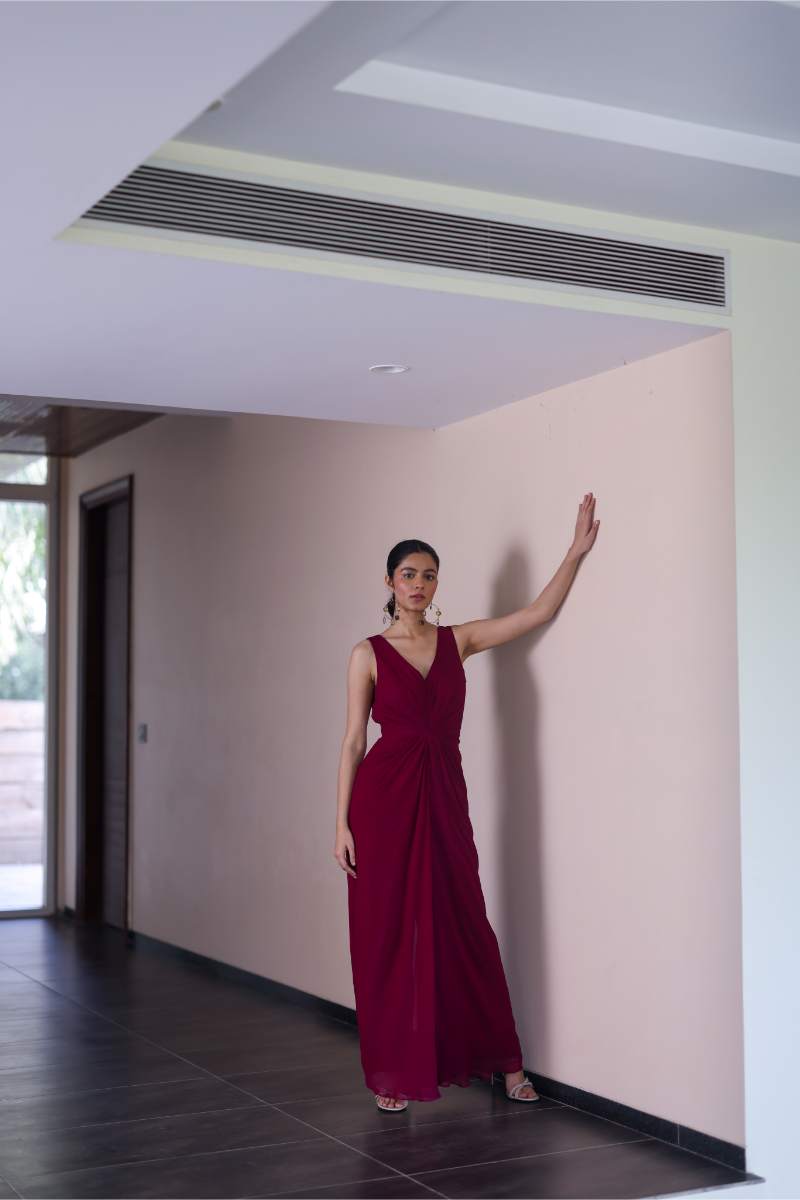 Georgette Purple Georgette Jumpsuit at Kamakhyaa by Ewoke. This item is Georgette, Jumpsuits, Nostalgia's Thread by Ewoke