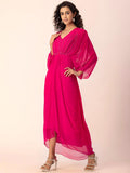 Georgette Red Drape Dress at Kamakhyaa by Ewoke. This item is Draped Dress, Formal wear, Georgette, Nostalgia's Thread by Ewoke, Red, red dress, sustainable fashion