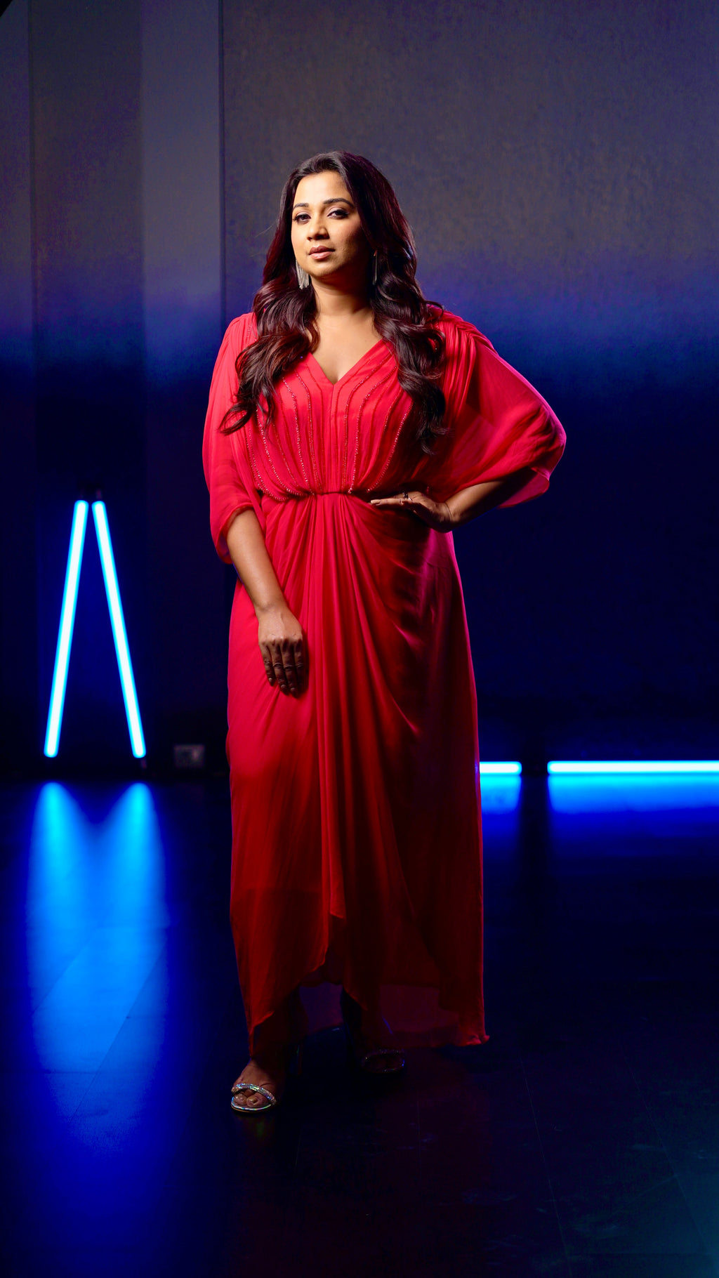 Georgette Red Drape Dress at Kamakhyaa by Ewoke. This item is Draped Dress, Formal wear, Georgette, Nostalgia's Thread by Ewoke, Red, red dress, sustainable fashion