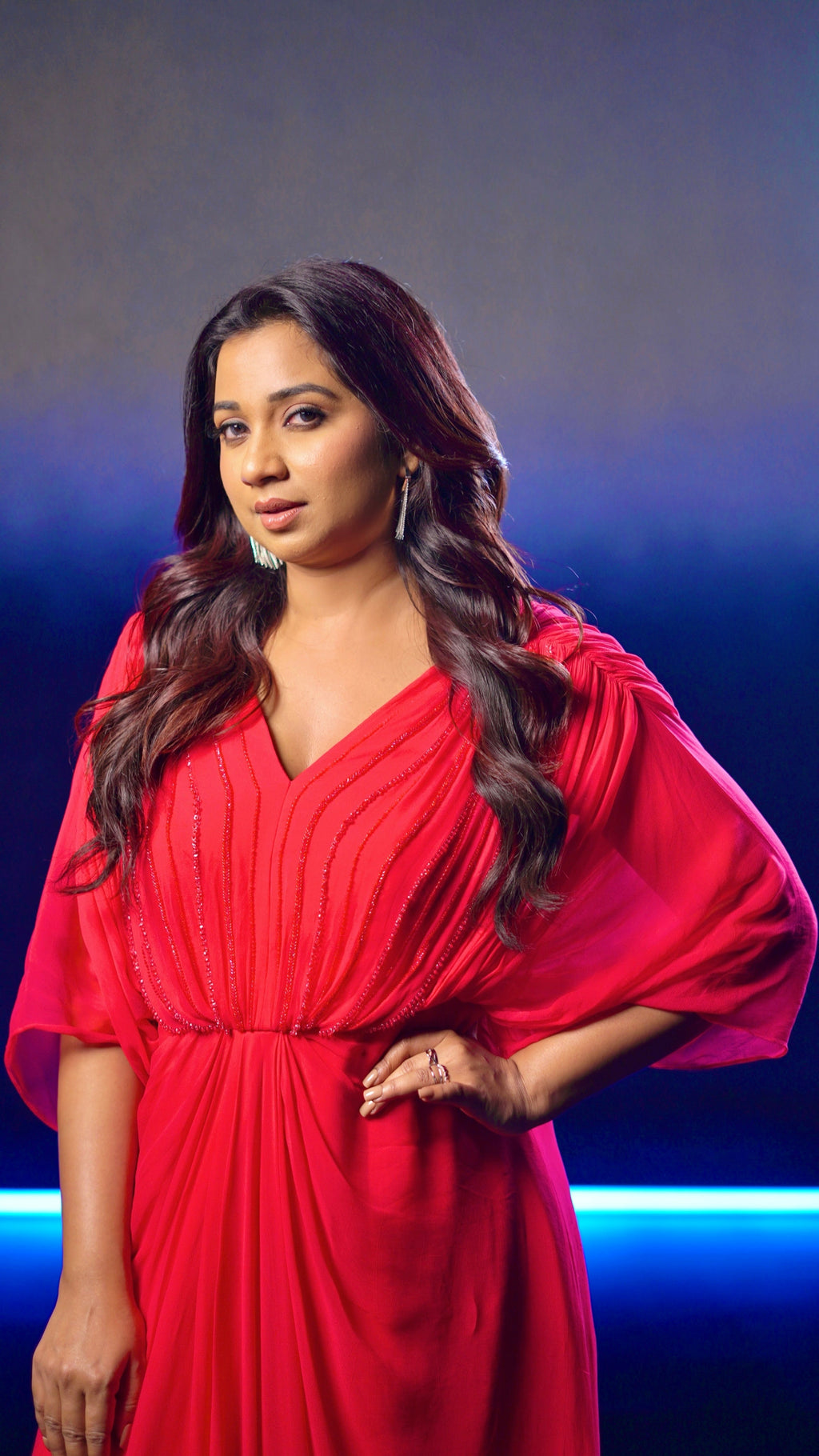 Georgette Red Drape Dress at Kamakhyaa by Ewoke. This item is Draped Dress, Formal wear, Georgette, Nostalgia's Thread by Ewoke, Red, red dress, sustainable fashion