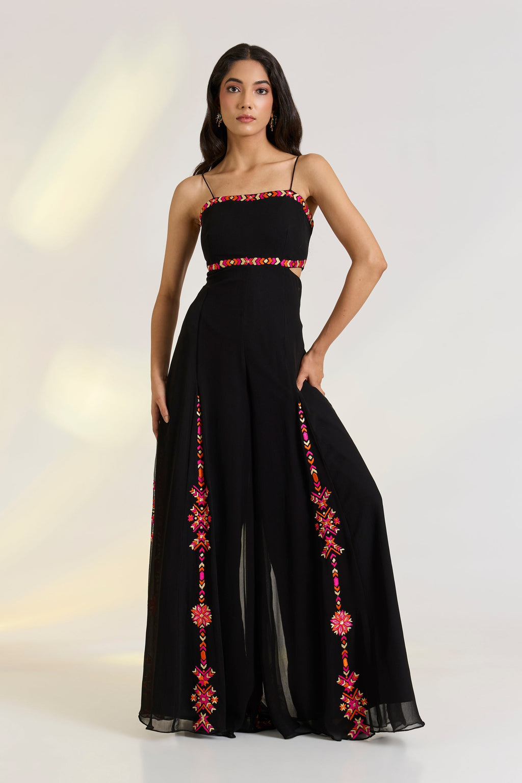 Georgette Rumi Black Jumpsuit at Kamakhyaa by Ewoke. This item is black jumpsuit, destination wedding outfits, festive, Georgette, jumpsuits, Missing image, Nostalgia's Thread by Ewoke, sustainable fashion, Wedding wear