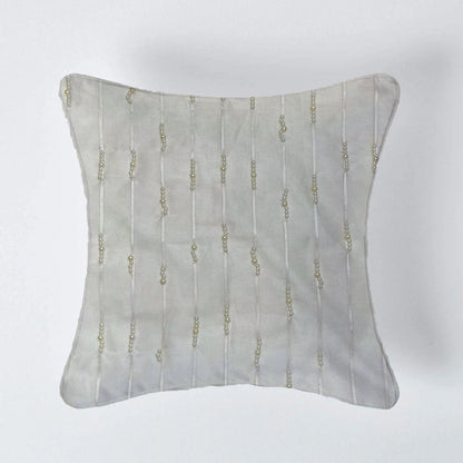 Gleam Cushion Cover Sets at Kamakhyaa by Aetherea. This item is Cotton, Cushion covers, Hand Embroidery, Light Grey, Made from Natural Materials, Pearl, Sheer, Upcycled