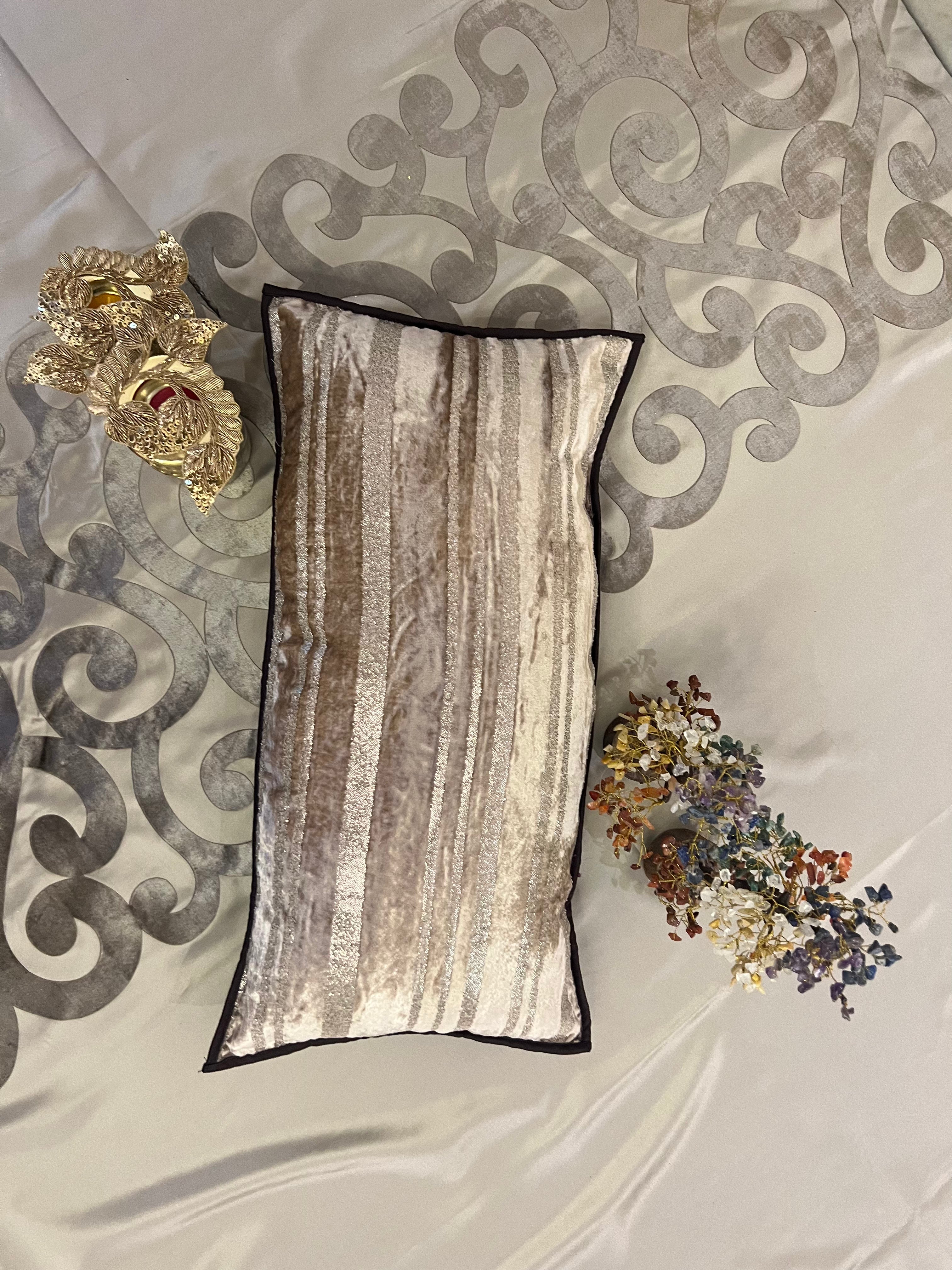 Glimmering Stripes Cushion Cover Sets at Kamakhyaa by Aetherea. This item is Cushion covers, Deck Cushion, Embroidered, Home, Piping, Stripes, Upcycled