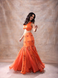Godet Lehenga Set at Kamakhyaa by Akashi Clothing. This item is Co-ord Sets, Festive Wear, Fusion Wear, Hand Embroidered, Indian Wear, missing, Modal Satin, Orange, Organza, Party Wear, Party Wear Co-ord Sets, Slim Fit, Top Skirt Sets, Womenswear, Zaira by Akashi Clothing