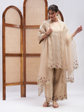 Gold Chanderi Silk Kurta Set with Dupatta at Kamakhyaa by RoohbyRidhimaa. This item is Chanderi Silk, Dupattas, Embroidered, Festive Wear, Gold, Kurta Set with Dupattas, Kurta Sets, Organza, Relaxed Fit, Resham, Resham Embroidered, Silk Chanderi, Toxin free, Zari Embroidered