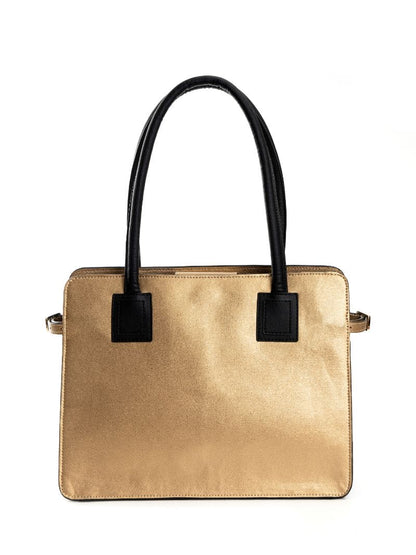 Gold Solid Tote Bag at Kamakhyaa by Green Hermitage. This item is Cactus Leather, Evening Wear, Free Size, Gold, Hemp, Lyocell, Recycled, Solids, Tote Bags