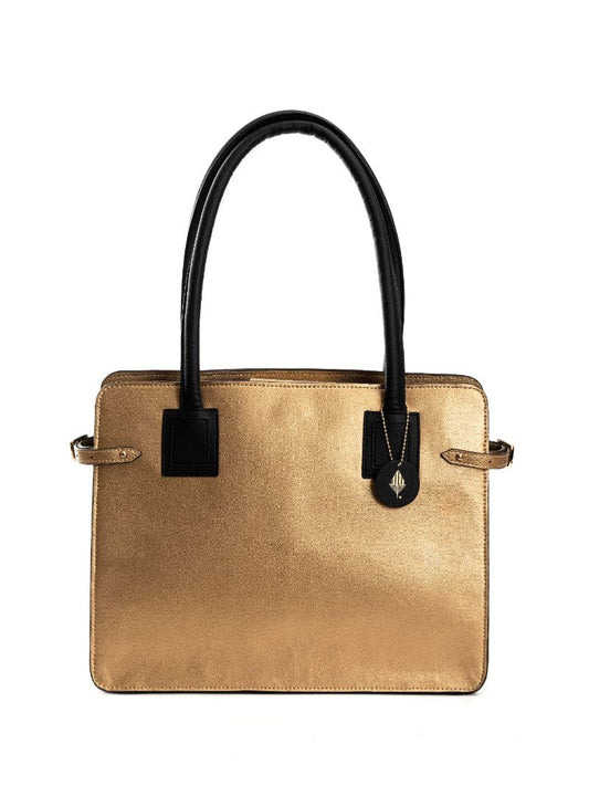 Gold Solid Tote Bag at Kamakhyaa by Green Hermitage. This item is Cactus Leather, Evening Wear, Free Size, Gold, Hemp, Lyocell, Recycled, Solids, Tote Bags