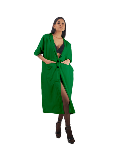 Green Blazer Dress at Kamakhyaa by Kamakhyaa. This item is 100% pure cotton, Blazer Dresses, Blazers, Casual Wear, Green, KKYSS, Midi Dresses, Natural, Relaxed Fit, Solids, Summer Sutra, Womenswear