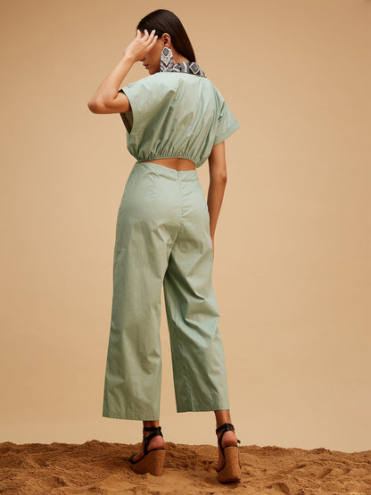 Green Boho Chic Jumpsuit at Kamakhyaa by Bohobi. This item is Casual Wear, Cotton, Green, Jumpsuits, Regular Fit, Solids, Toxin free
