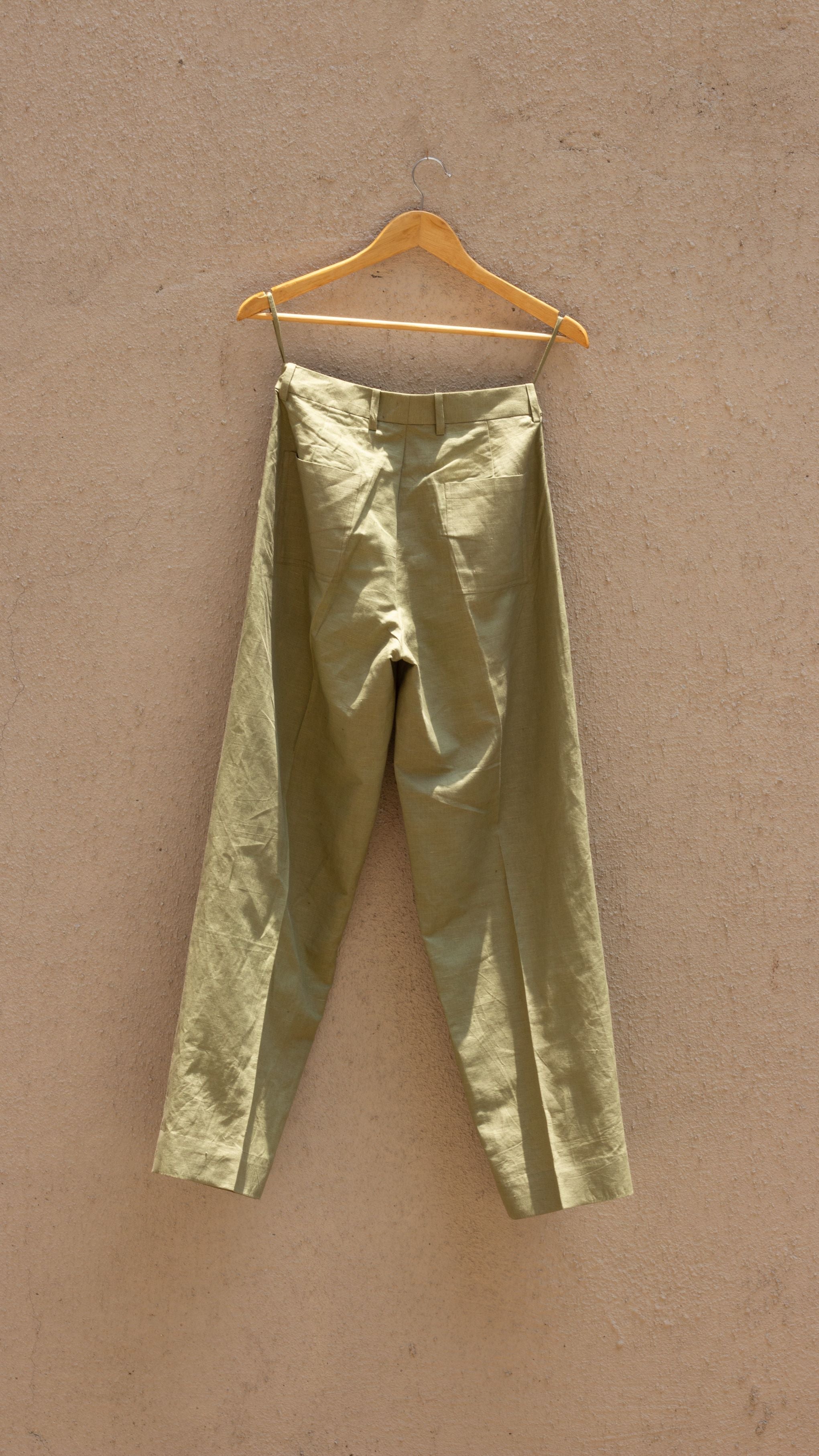 Green Casual Pants at Kamakhyaa by Anushé Pirani. This item is Birthday Collection, Casual Wear, Cotton, Cotton Hemp, For Him, Green, Handwoven, Hemp, Men Bottoms, Men Pants, Menswear, Relaxed Fit, Shibumi by Anushe Pirani, Solids