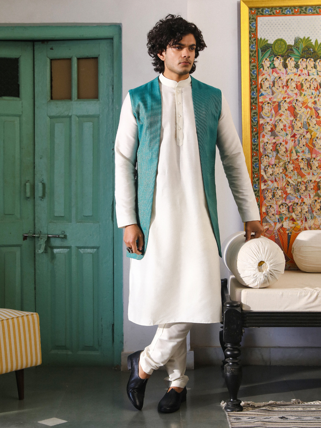 Green Chanderi Silk Jacket at Kamakhyaa by RoohbyRidhimaa. This item is Aangan By RoohbyRidhimaa, Chanderi Silk, Festive Wear, Green, Jackets, Men Jackets, Menswear By RoohbyRidhimaa, Regular Fit, Silk Chanderi, Solids