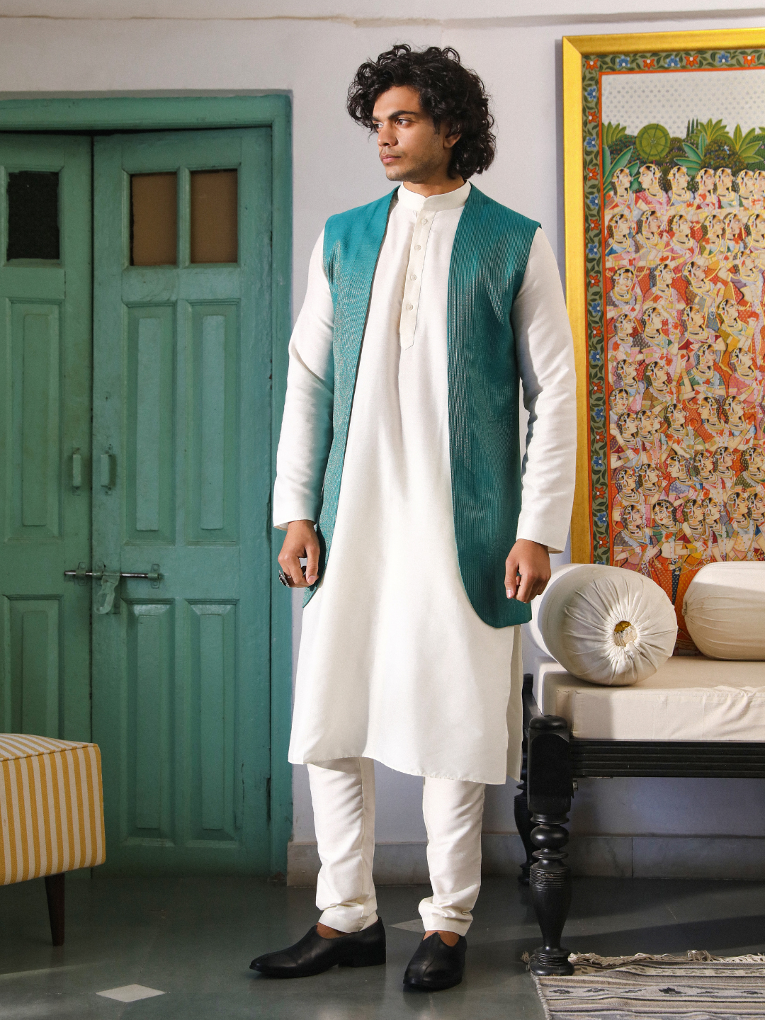 Green Chanderi Silk Jacket at Kamakhyaa by RoohbyRidhimaa. This item is Aangan By RoohbyRidhimaa, Chanderi Silk, Festive Wear, Green, Jackets, Men Jackets, Menswear By RoohbyRidhimaa, Regular Fit, Silk Chanderi, Solids