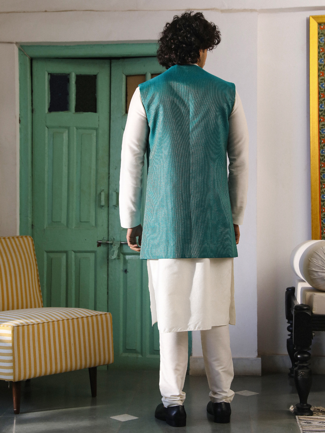 Green Chanderi Silk Jacket at Kamakhyaa by RoohbyRidhimaa. This item is Aangan By RoohbyRidhimaa, Chanderi Silk, Festive Wear, Green, Jackets, Men Jackets, Menswear By RoohbyRidhimaa, Regular Fit, Silk Chanderi, Solids