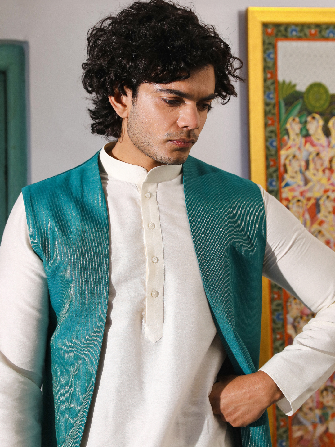 Green Chanderi Silk Jacket at Kamakhyaa by RoohbyRidhimaa. This item is Aangan By RoohbyRidhimaa, Chanderi Silk, Festive Wear, Green, Jackets, Men Jackets, Menswear By RoohbyRidhimaa, Regular Fit, Silk Chanderi, Solids