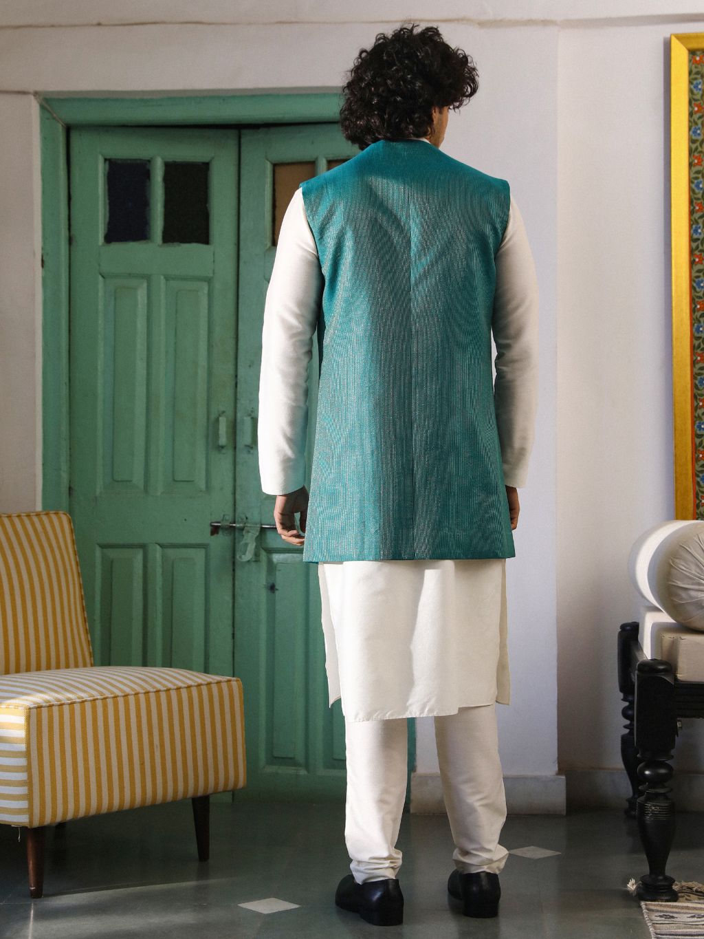 Green Chanderi Silk Jacket at Kamakhyaa by RoohbyRidhimaa. This item is Aangan By RoohbyRidhimaa, Chanderi Silk, Diwali Wear, Eid Special, Eid Wear, Festive Wear, Green, Indian Wear, Jackets, Men Jackets, Men Overlays, Menswear, Menswear By RoohbyRidhimaa, missing, Regular Fit, Sangeet Function, Silk Chanderi, Solids, Traditional Wear, Wedding Wear, Winter Products