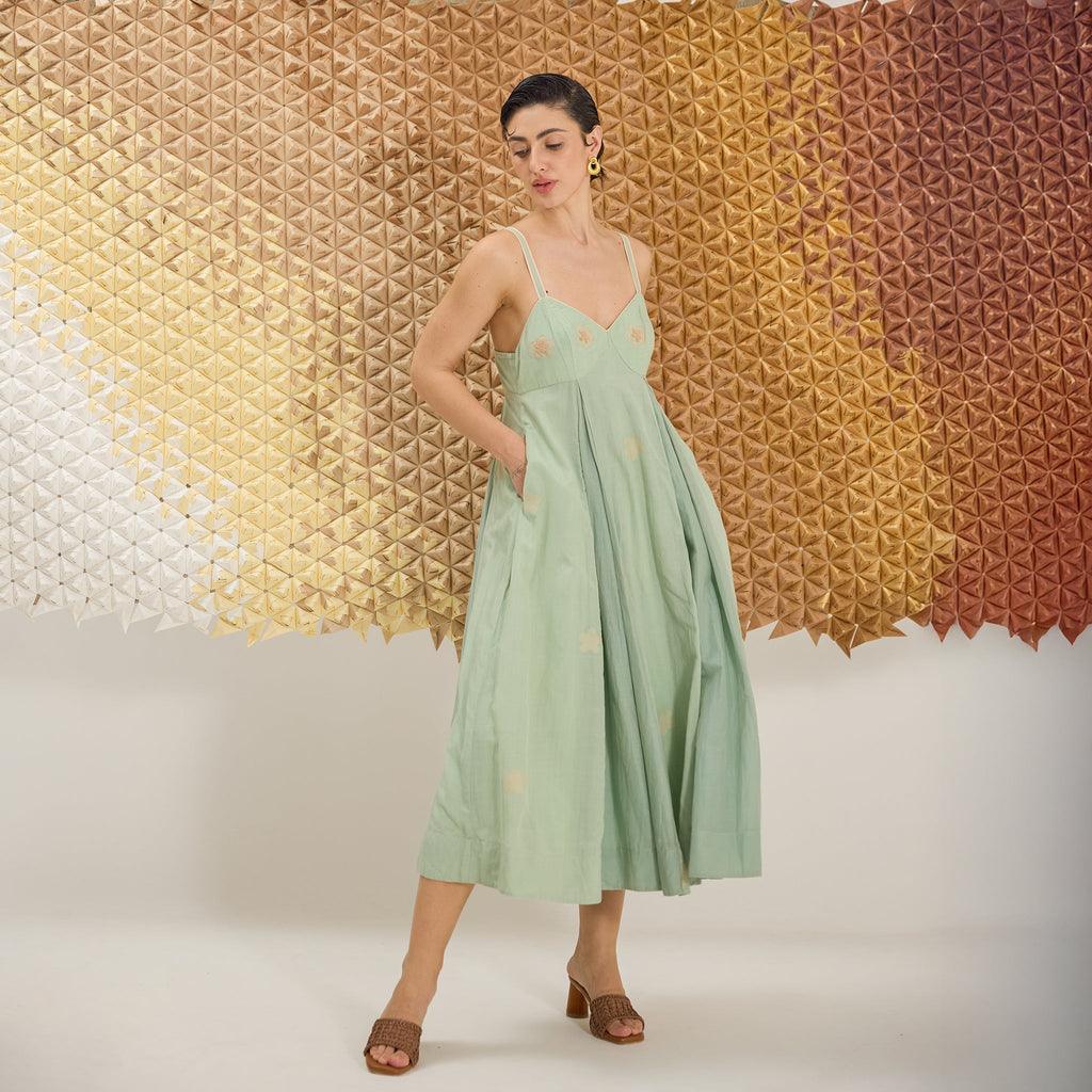 Green Clover at Kamakhyaa by The Loom Art. This item is Fluer De Code by The Loom Art, French Knots, Green, Handwoven Cotton Silk