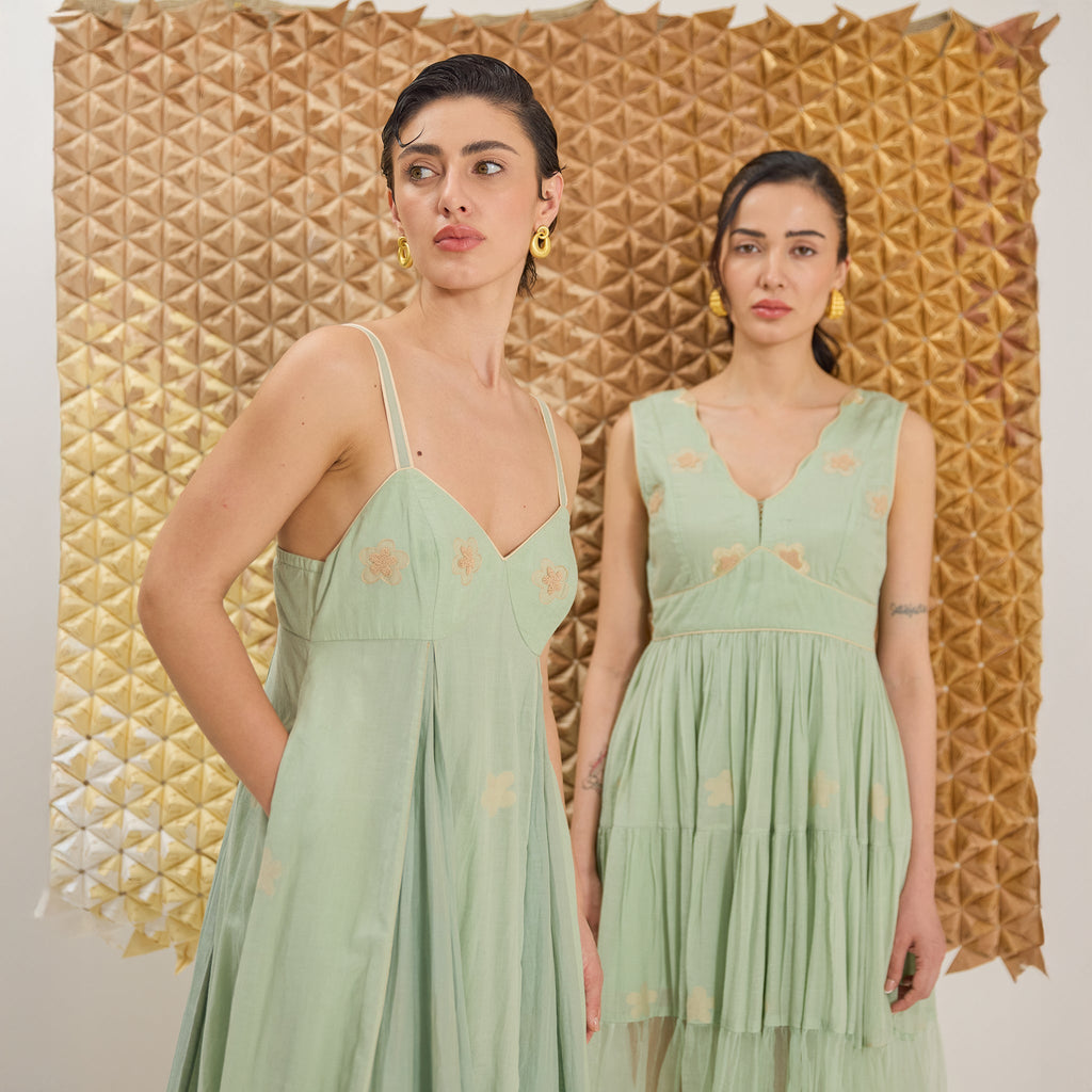 Green Clover at Kamakhyaa by The Loom Art. This item is Fluer De Code by The Loom Art, French Knots, Green, Handwoven Cotton Silk