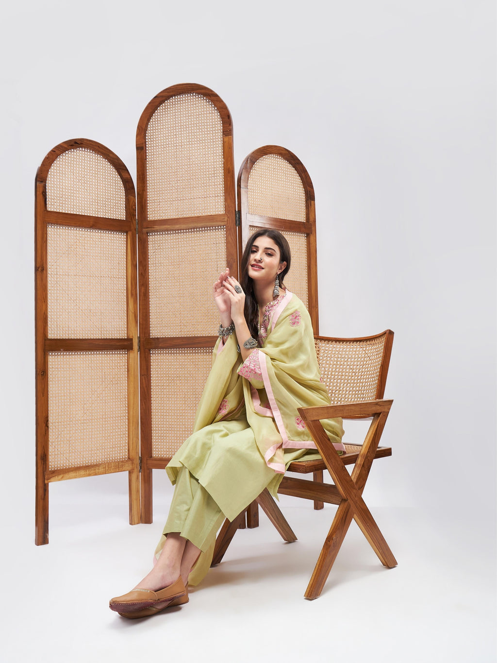 Green Cotton Mulmul Kurta Set with Dupatta at Kamakhyaa by RoohbyRidhimaa. This item is Chanderi Silk, Cotton Mulmul, Dupattas, Festive Wear, Green, Kurta Set with Dupattas, Kurta Sets, Organza, Regular Fit, Resham Embroidered, Silk Chanderi, Toxin free