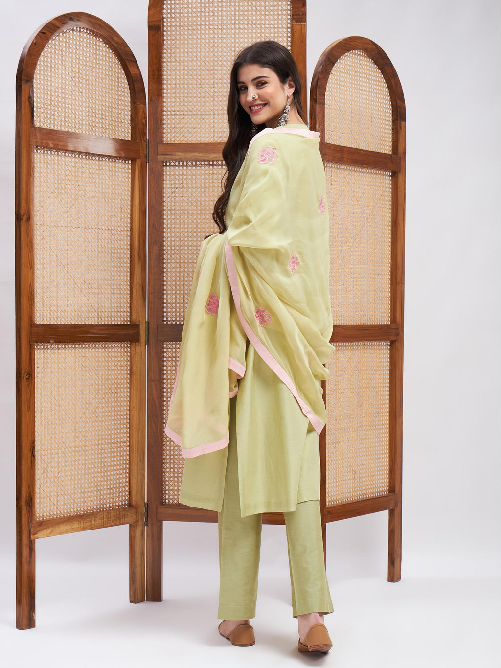 Green Cotton Mulmul Kurta Set with Dupatta at Kamakhyaa by RoohbyRidhimaa. This item is Chanderi Silk, Cotton Mulmul, Dupattas, Festive Wear, Green, Kurta Set with Dupattas, Kurta Sets, Organza, Regular Fit, Resham Embroidered, Silk Chanderi, Toxin free