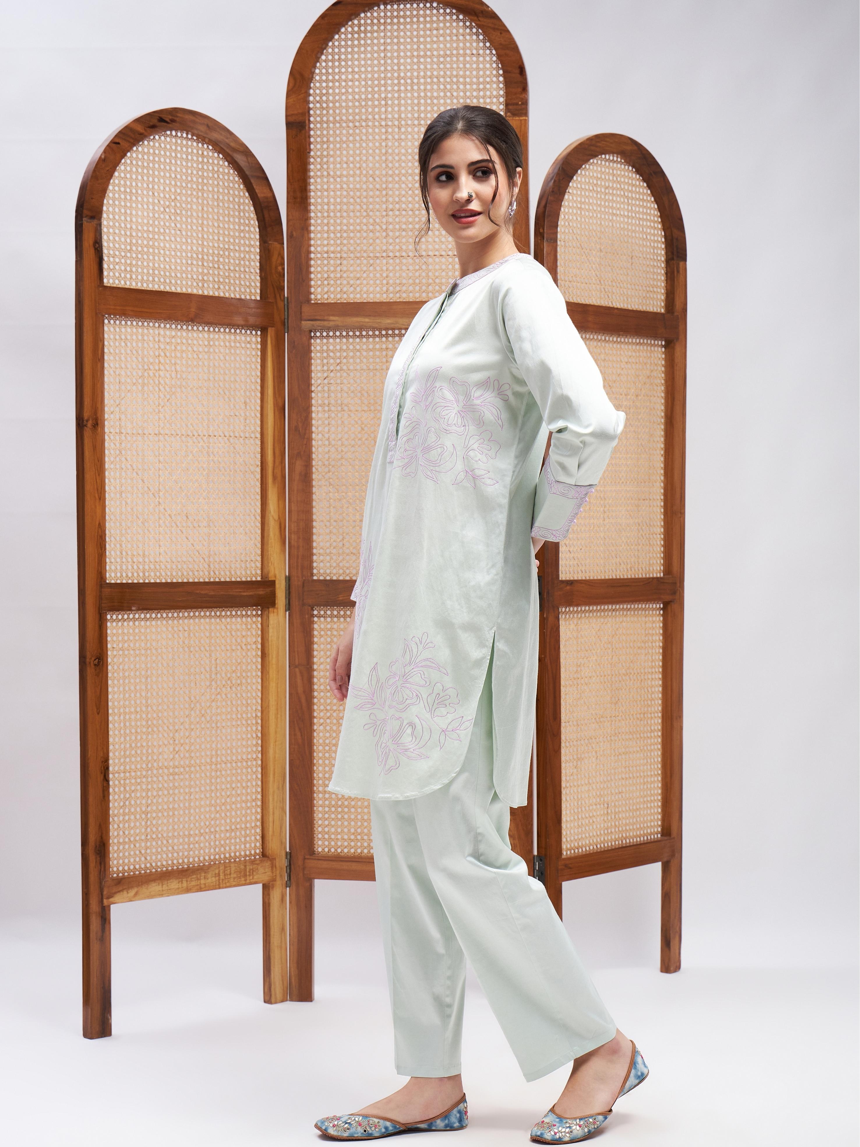 Semi Stitched Cotton Satin Kurta