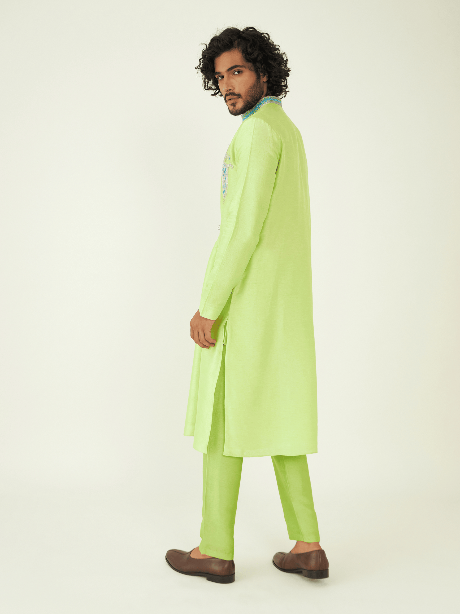 Green Festive Wear Kurta Set at Kamakhyaa by RoohbyRidhimaa. This item is Festive Wear, Green, Kurta Pant Sets, Men Kurta Pant Sets, Menswear By RoohbyRidhimaa, Qala By RoohbyRidhimaa, Regular Fit, Solids, Viscose Raw Silk