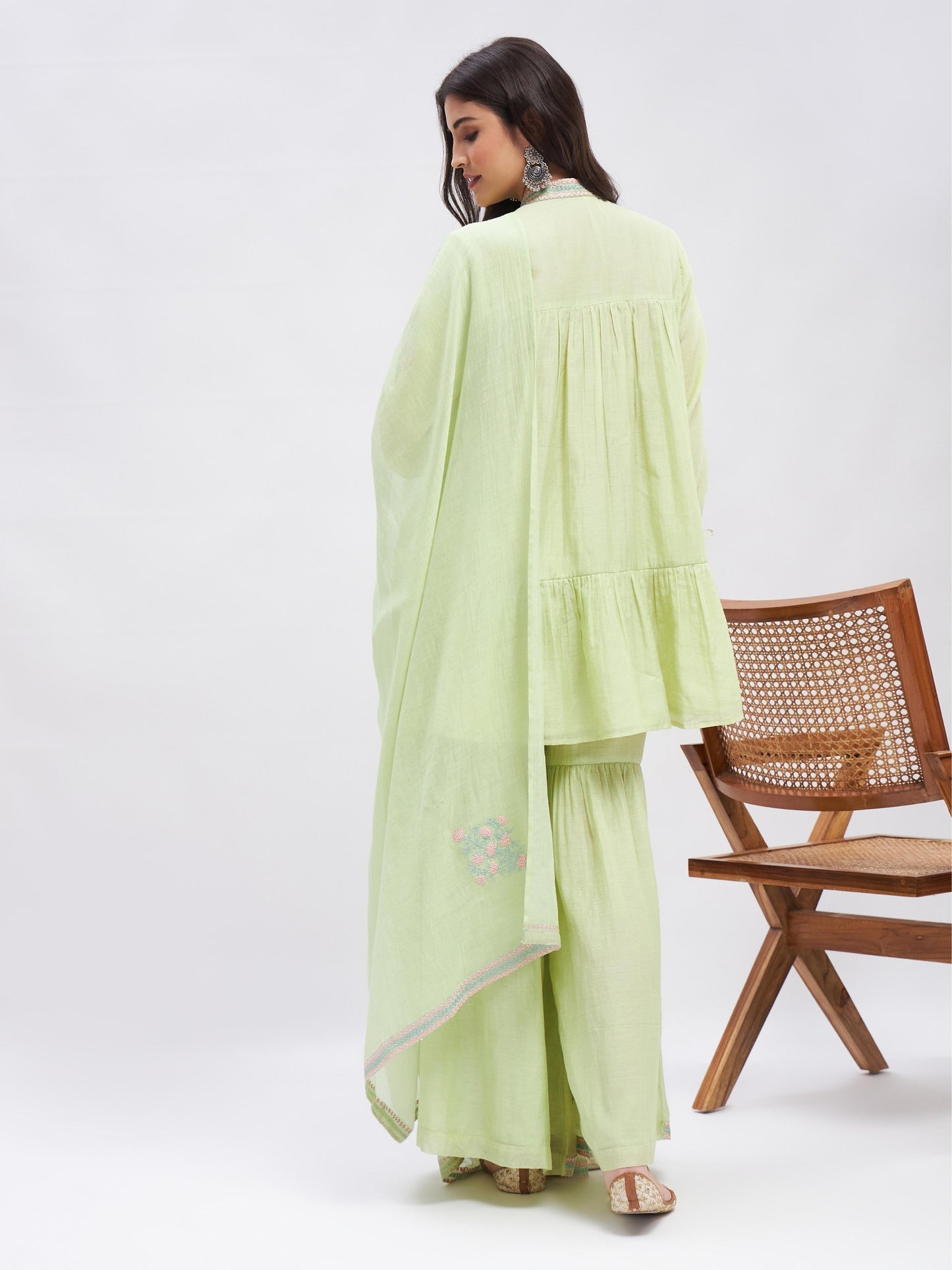 Green Festive Wear Kurta Set with Dupatta at Kamakhyaa by RoohbyRidhimaa. This item is Chanderi Silk, Cotton, Dupattas, Embroidered, Festive Wear, Green, Kurta Set with Dupattas, Kurta Sets, Relaxed Fit, Resham, Resham Embroidered, Silk Chanderi, Toxin free
