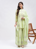 Green Festive Wear Kurta Set with Dupatta at Kamakhyaa by RoohbyRidhimaa. This item is Chanderi Silk, Cotton, Dupattas, Embroidered, Festive Wear, Green, Kurta Set with Dupattas, Kurta Sets, Relaxed Fit, Resham, Resham Embroidered, Silk Chanderi, Toxin free