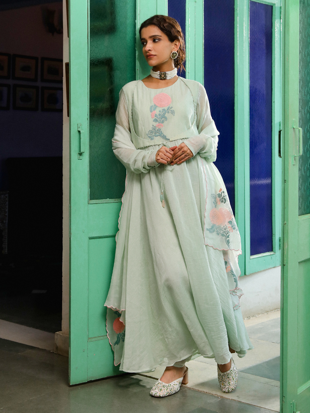 Green Festive Wear Organza Kurta Set with Dupatta at Kamakhyaa by RoohbyRidhimaa. This item is Chanderi Silk, Dupattas, Embroidered, Festive Wear, Green, Kurta Set with Dupattas, Kurta Sets, Organza, Relaxed Fit, Resham, Resham Embroidered, Silk Chanderi, Toxin free