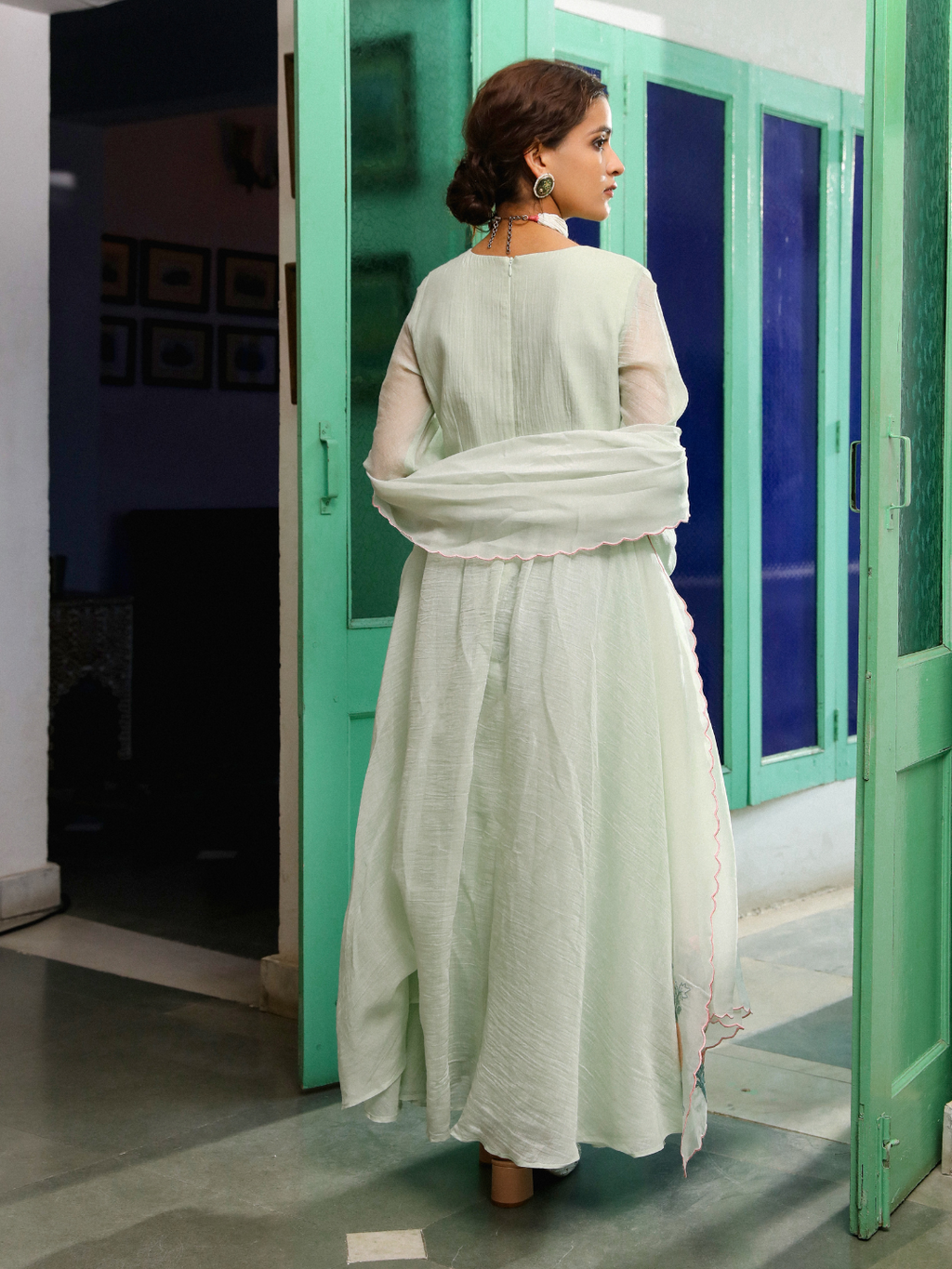 Green Festive Wear Organza Kurta Set with Dupatta at Kamakhyaa by RoohbyRidhimaa. This item is Chanderi Silk, Dupattas, Embroidered, Festive Wear, Green, Kurta Set with Dupattas, Kurta Sets, Organza, Relaxed Fit, Resham, Resham Embroidered, Silk Chanderi, Toxin free