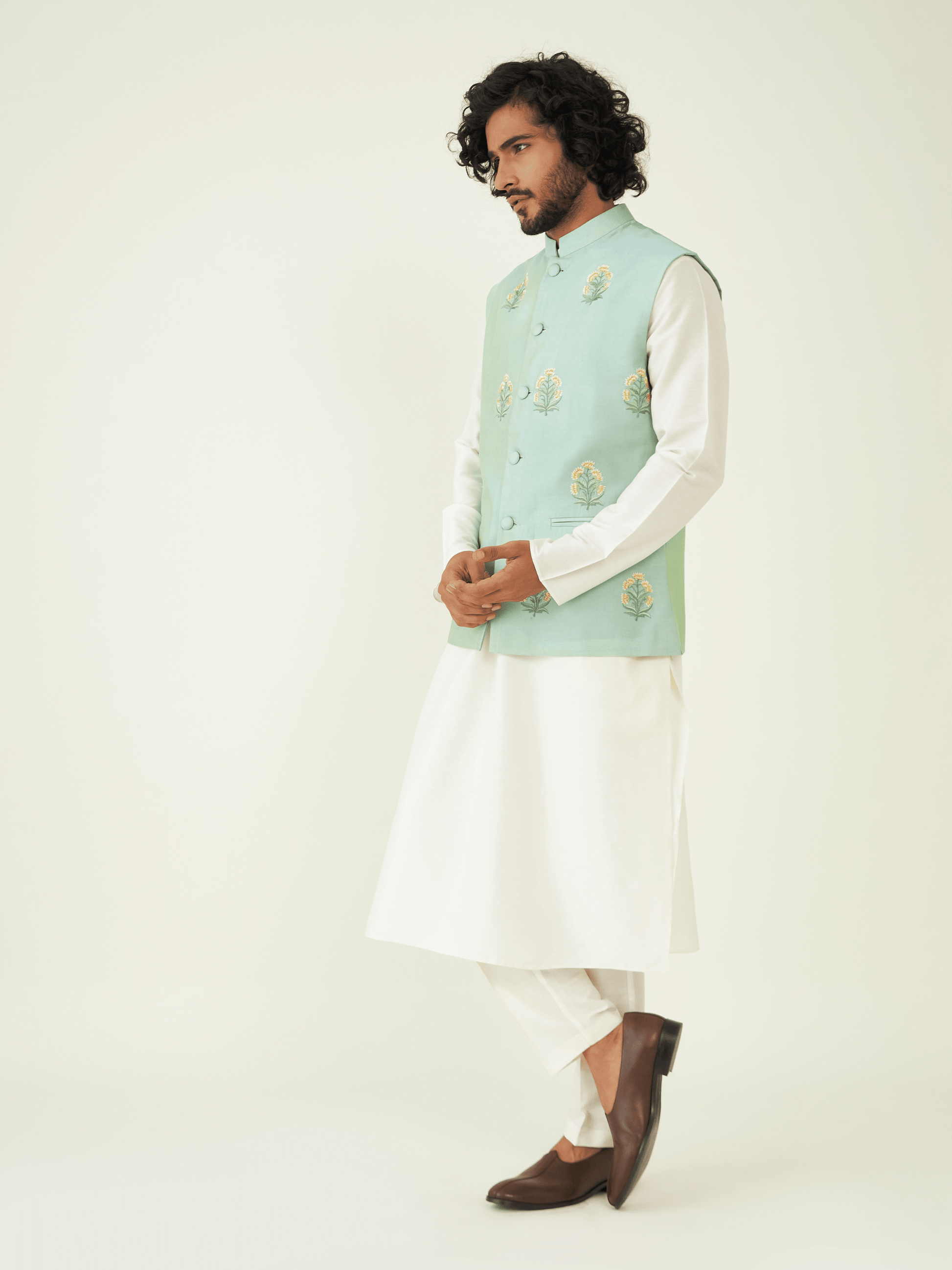 Green Festive Wear Silk Jacket at Kamakhyaa by RoohbyRidhimaa. This item is Chanderi Silk, Festive Wear, Green, Jackets, Men Jackets, Menswear By RoohbyRidhimaa, Qala By RoohbyRidhimaa, Regular Fit, Resham Embroidered, Silk Chanderi