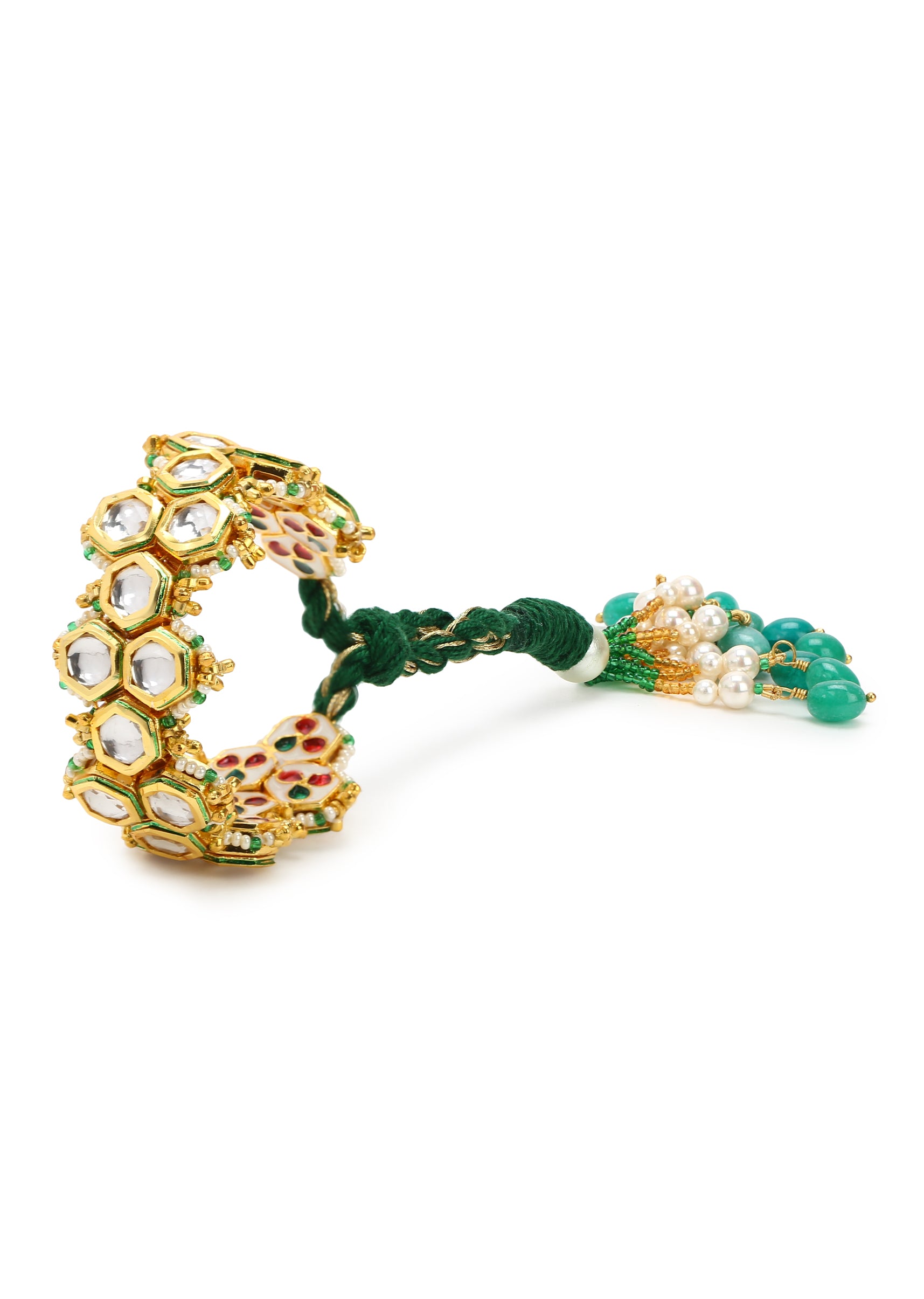 Green Honeycomb Pochi Bracelet at Kamakhyaa by House Of Heer. This item is Alloy Metal, Bracelets, Festive Wear, Free Size, jewelry, Multicolor, Natural, rakhis & lumbas, Textured