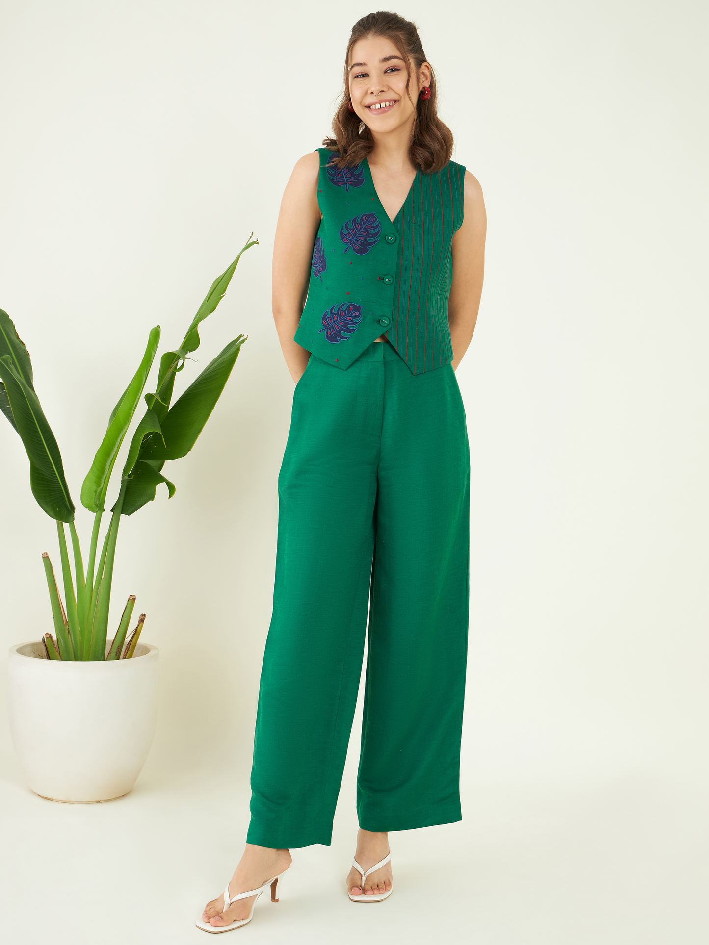 Green Linen Office Wear Co-ord Set at Kamakhyaa by Bohobi. This item is 100% Linen, Green, Office Wear, Office Wear Co-ords, Regular Fit, Solids, Toxin free