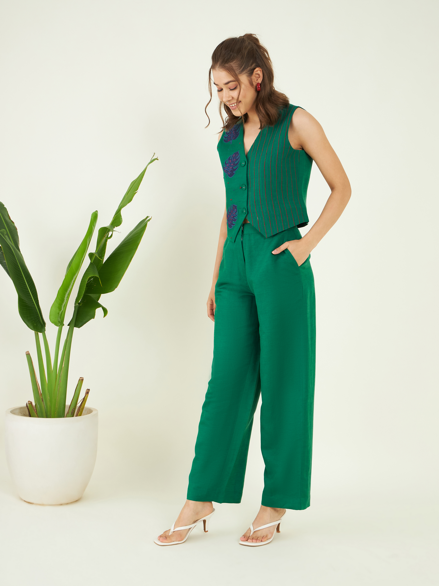 Green Linen Office Wear Co-ord Set at Kamakhyaa by Bohobi. This item is 100% Linen, Green, Office Wear, Office Wear Co-ords, Regular Fit, Solids, Toxin free