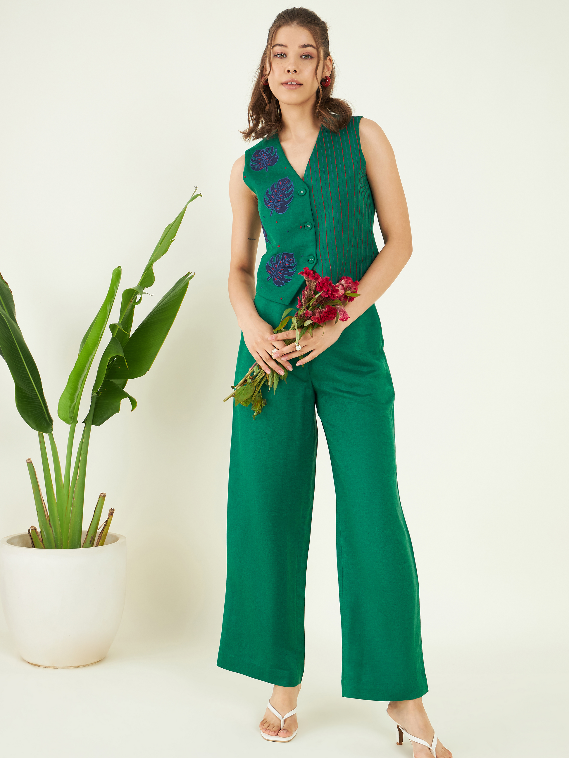 Green Linen Office Wear Co-ord Set at Kamakhyaa by Bohobi. This item is 100% Linen, Green, Office Wear, Office Wear Co-ords, Regular Fit, Solids, Toxin free