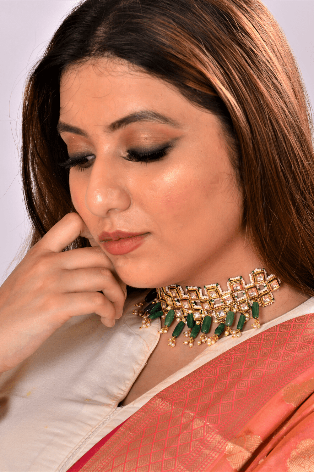 Green Necklace Set with Earring Square kundankari at Kamakhyaa by House Of Heer. This item is Add Ons, Alloy Metal, Festive Jewellery, Festive Wear, Free Size, Green, jewelry, Jewelry Sets, July Sale, July Sale 2023, Natural, Polkis, Textured