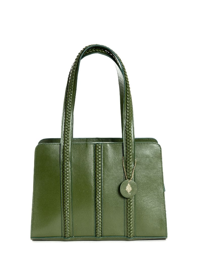 Green Office Wear Shoulder Bag at Kamakhyaa by Green Hermitage. This item is Cactus Leather, Free Size, Green, Hemp, Lyocell, Recycled, Shoulder Bags, Solids