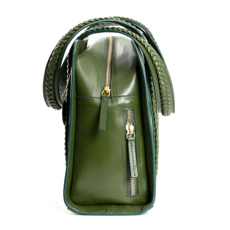 Green Office Wear Shoulder Bag at Kamakhyaa by Green Hermitage. This item is Cactus Leather, Free Size, Green, Hemp, Lyocell, Recycled, Shoulder Bags, Solids