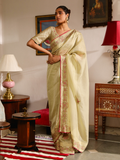 Green Organza Saree Set with Zari Embroidery at Kamakhyaa by RoohbyRidhimaa. This item is Embroidered, Festive Wear, Free Size, Green, Saree Sets, Toxin free, Zari Embroidered