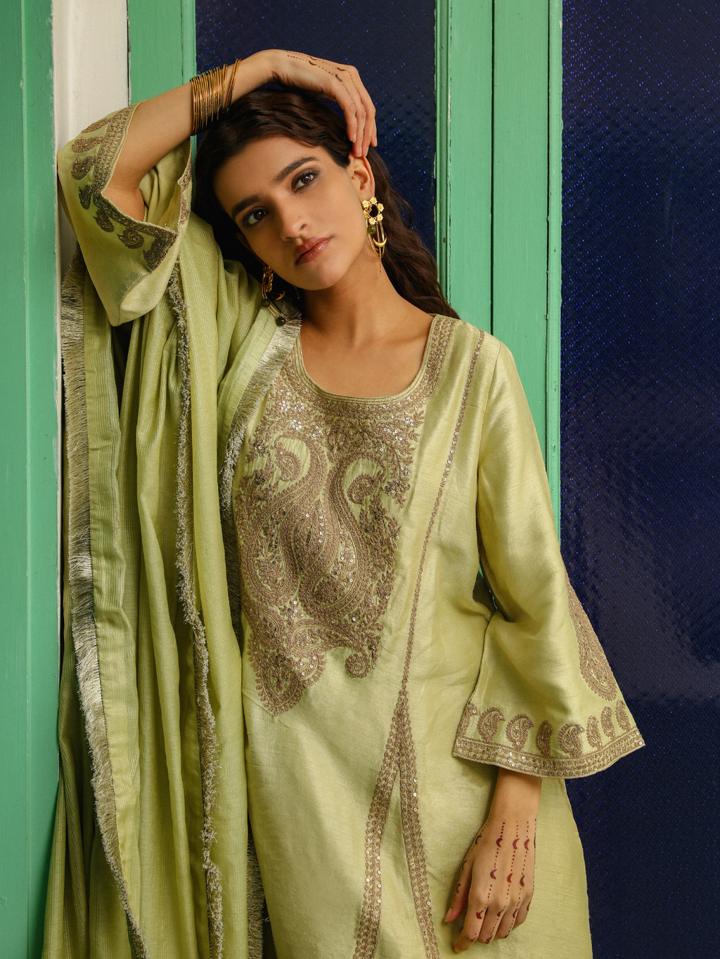 Green Party Wear Silk Kurta Set with Dupatta at Kamakhyaa by RoohbyRidhimaa. This item is Chanderi Silk, Dupattas, Embroidered, Green, Kurta Set with Dupattas, Kurta Sets, Party Wear, Relaxed Fit, Sequins, Silk Chanderi, Toxin free, Viscose Raw Silk, Zari Embroidered
