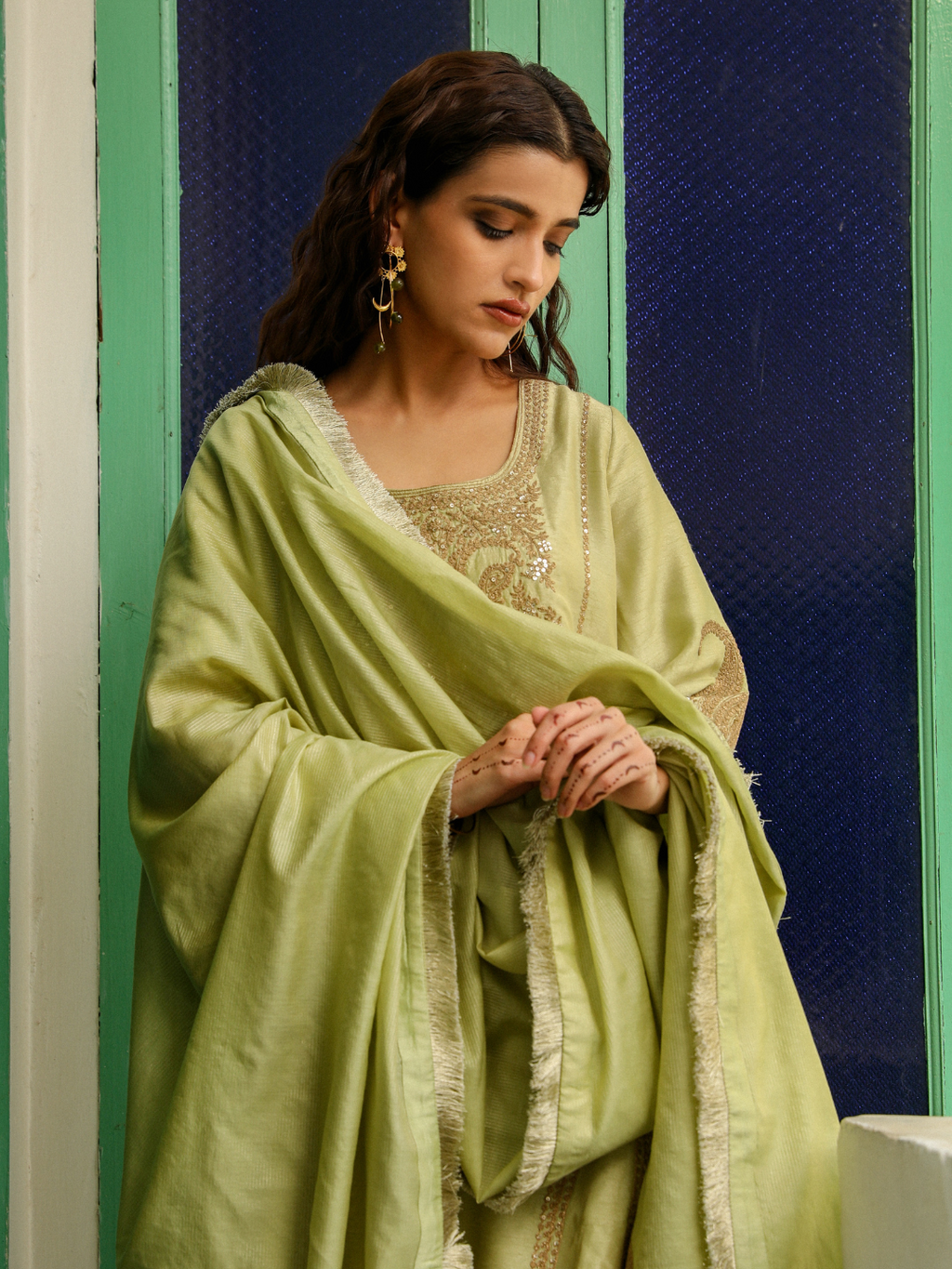 Green Party Wear Silk Kurta Set with Dupatta at Kamakhyaa by RoohbyRidhimaa. This item is Chanderi Silk, Dupattas, Embroidered, Green, Kurta Set with Dupattas, Kurta Sets, Party Wear, Relaxed Fit, Sequins, Silk Chanderi, Toxin free, Viscose Raw Silk, Zari Embroidered