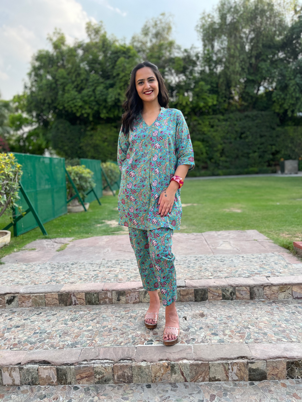 Green Printed 2 Piece Set with Plum Pants at Kamakhyaa by Kamakhyaa. This item is 100% pure cotton, Casual Wear, Co-ord Sets, KKYSS, Lounge Wear Co-ords, Natural, Prints, Relaxed Fit, Summer Sutra, Womenswear, Yellow