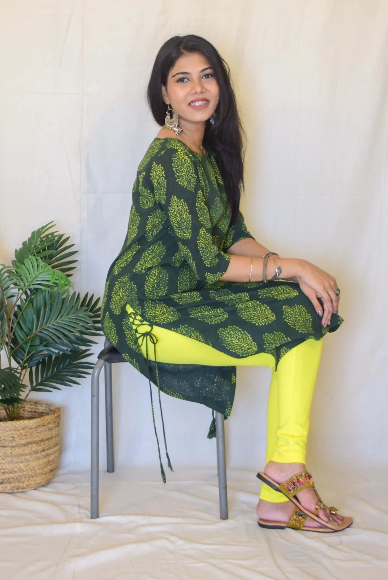 Green Printed Kurta at Kamakhyaa by Hasttvam. This item is Casual Wear, Cotton, Floral, Green, Handmade by Artisans, Natural dyes, Relaxed Fit, Respondible production and Vegan