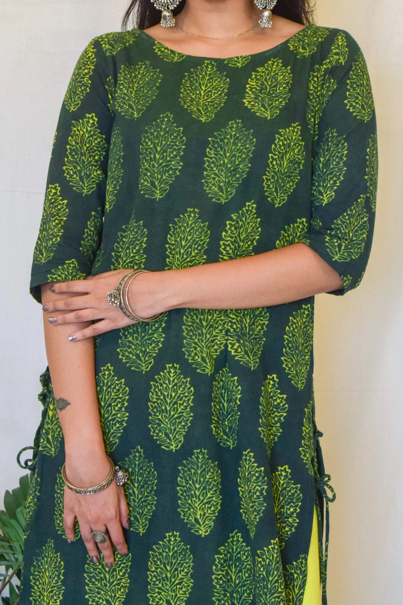 Green Printed Kurta at Kamakhyaa by Hasttvam. This item is Casual Wear, Cotton, Floral, Green, Handmade by Artisans, Natural dyes, Relaxed Fit, Respondible production and Vegan