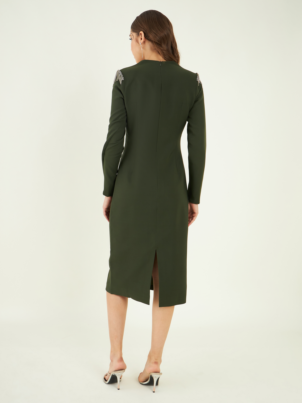Green Regular Fit Crepe Dress at Kamakhyaa by Bohobi. This item is Fine Banana Crepe, Green, Midi Dresses, Office Wear, Regular Fit, Solids, Toxin free