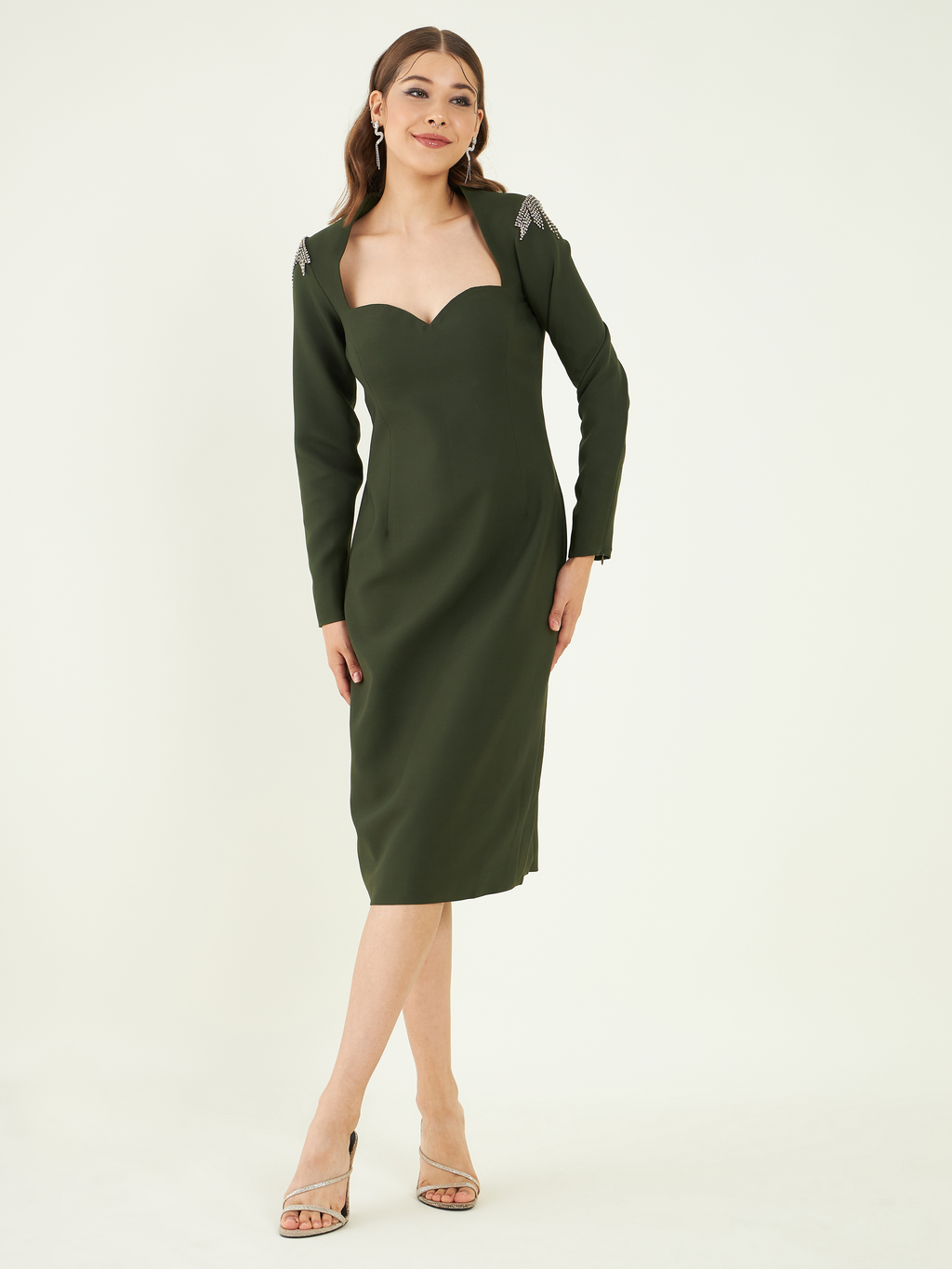 Green Regular Fit Crepe Dress at Kamakhyaa by Bohobi. This item is Fine Banana Crepe, Green, Midi Dresses, Office Wear, Regular Fit, Solids, Toxin free
