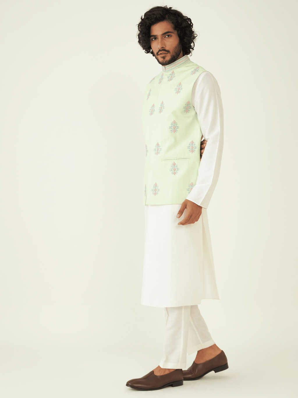 Green Resham Embroidered Silk Jacket at Kamakhyaa by RoohbyRidhimaa. This item is Aangan By RoohbyRidhimaa, Chanderi Silk, Eid Special, Eid Wear, Engagement, Festive Wear, Green, Indian Wear, Jackets, Men Jackets, Men Overlays, Menswear, Menswear By RoohbyRidhimaa, missing, Regular Fit, Resham Embroidery, Sangeet Function, Silk Chanderi, Traditional Wear, Wedding Wear, Winter Products
