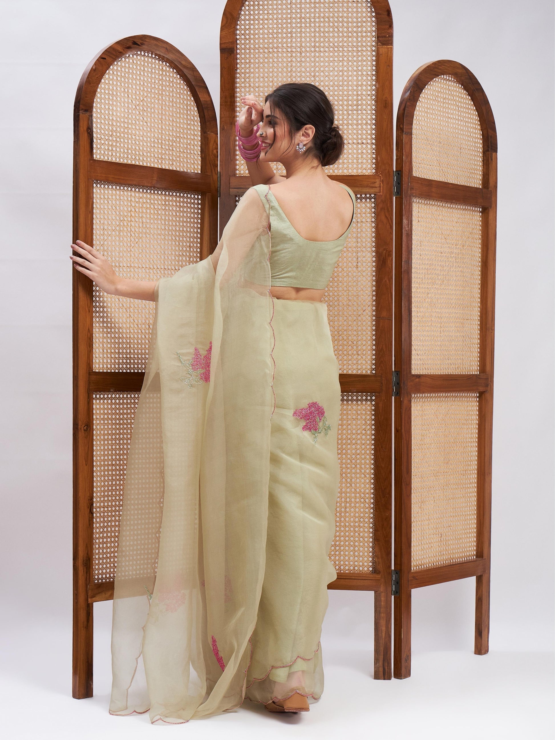 Green Resham Embroidered Silk Saree Set at Kamakhyaa by RoohbyRidhimaa. This item is Embroidered, Festive Wear, Free Size, Green, Resham Embroidered, Saree Sets, Toxin free