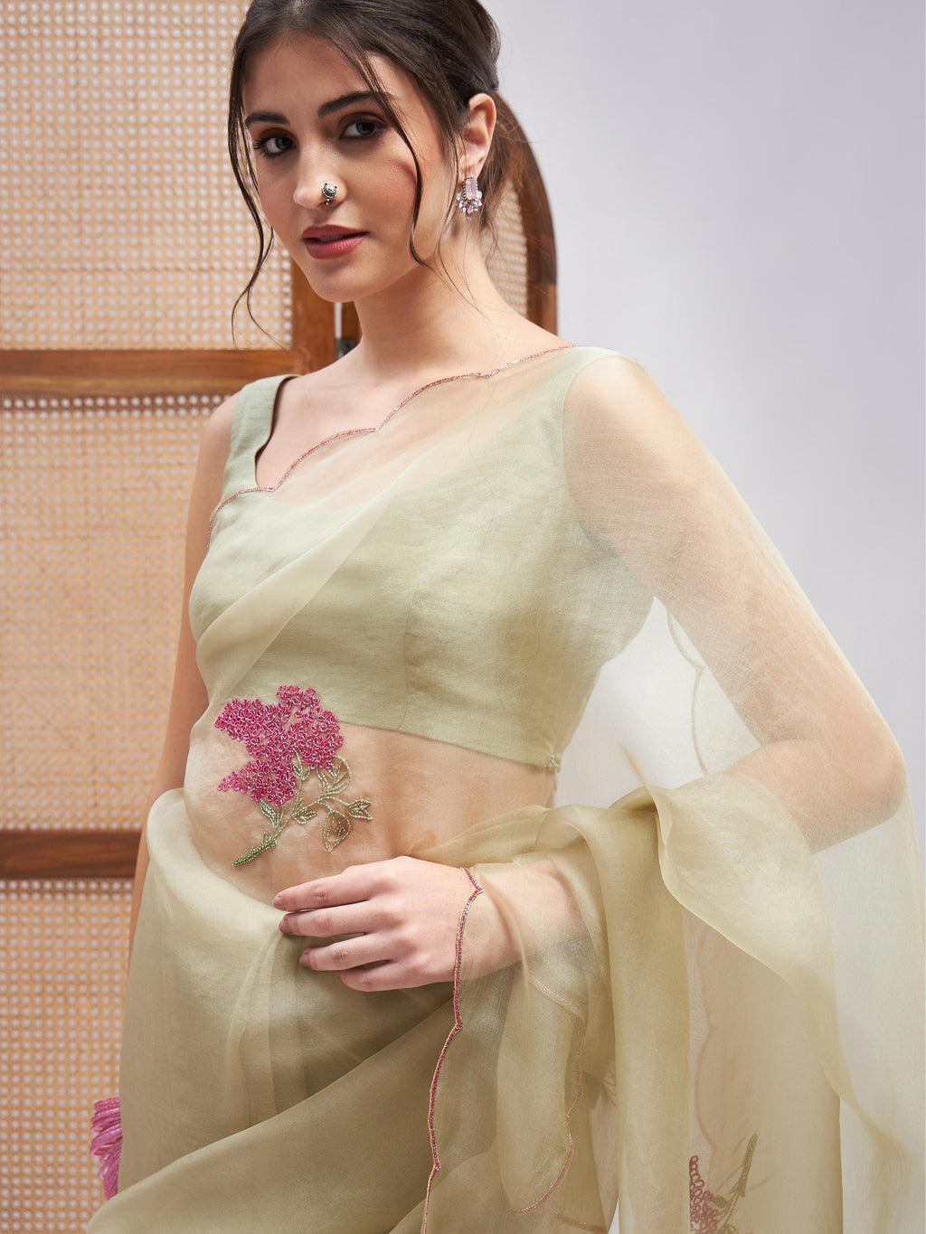 Green Resham Embroidered Silk Saree Set at Kamakhyaa by RoohbyRidhimaa. This item is Embroidered, Festive Wear, Free Size, Green, Resham Embroidered, Saree Sets, Toxin free